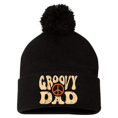 Groovy Dad 70s Aesthetic Nostalgia 1970's Retro Dad Pom Pom 12in Knit Beanie