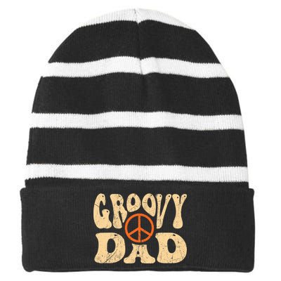 Groovy Dad 70s Aesthetic Nostalgia 1970's Retro Dad Striped Beanie with Solid Band