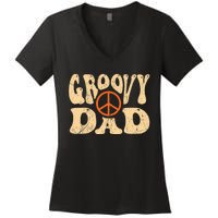 Groovy Dad 70s Aesthetic Nostalgia 1970's Retro Dad Women's V-Neck T-Shirt