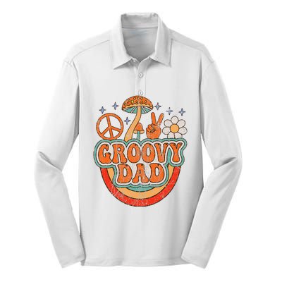 Groovy Dad 70s Aesthetic Nostalgia 1970's Hippie Dad Retro Silk Touch Performance Long Sleeve Polo