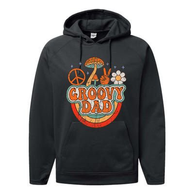 Groovy Dad 70s Aesthetic Nostalgia 1970's Hippie Dad Retro Performance Fleece Hoodie