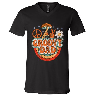 Groovy Dad 70s Aesthetic Nostalgia 1970's Hippie Dad Retro V-Neck T-Shirt