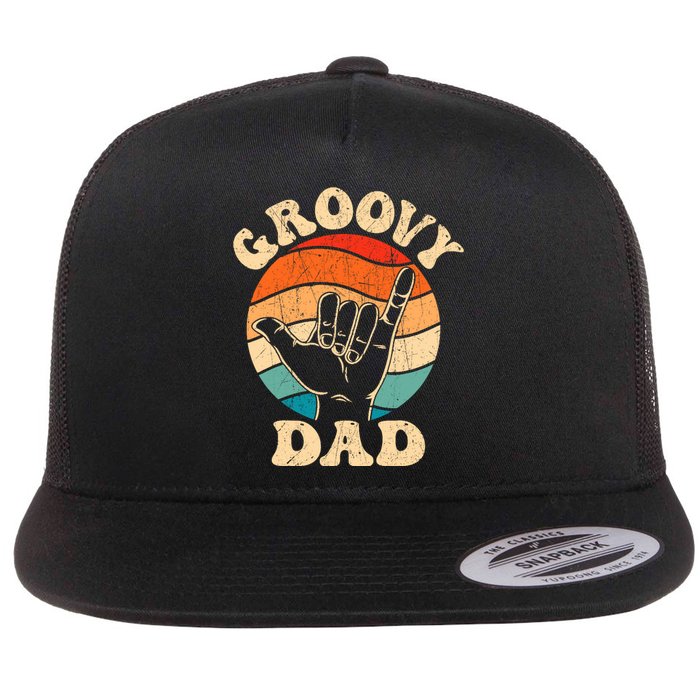 Groovy Dad 70s Aesthetic Nostalgia 1970S Retro Groovy Dad Flat Bill Trucker Hat