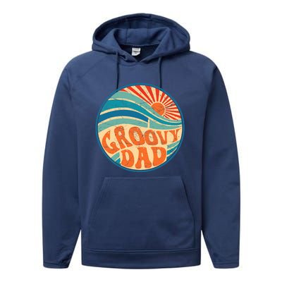 Groovy Dad 70s Aesthetic Nostalgia 1970's Hippie Dad Retro Performance Fleece Hoodie