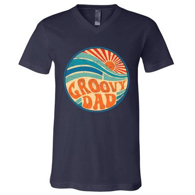 Groovy Dad 70s Aesthetic Nostalgia 1970's Hippie Dad Retro V-Neck T-Shirt