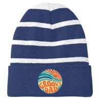 Groovy Dad 70s Aesthetic Nostalgia 1970's Hippie Dad Retro Striped Beanie with Solid Band