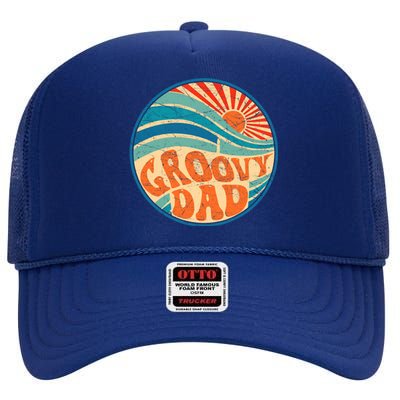 Groovy Dad 70s Aesthetic Nostalgia 1970's Hippie Dad Retro High Crown Mesh Back Trucker Hat