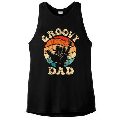 Groovy Dad 70s Aesthetic Nostalgia 1970s Retro Ladies PosiCharge Tri-Blend Wicking Tank