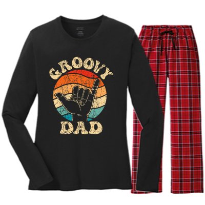 Groovy Dad 70s Aesthetic Nostalgia 1970s Retro Women's Long Sleeve Flannel Pajama Set 