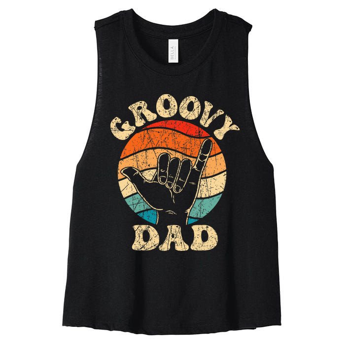 Groovy Dad 70s Aesthetic Nostalgia 1970s Retro Women's Racerback Cropped Tank