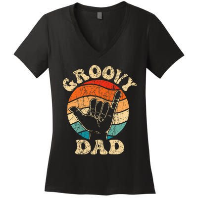 Groovy Dad 70s Aesthetic Nostalgia 1970s Retro Women's V-Neck T-Shirt