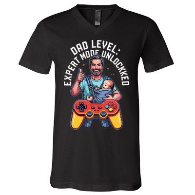 Gamer Dad  Achievement Unlocked Fatherhood V-Neck T-Shirt
