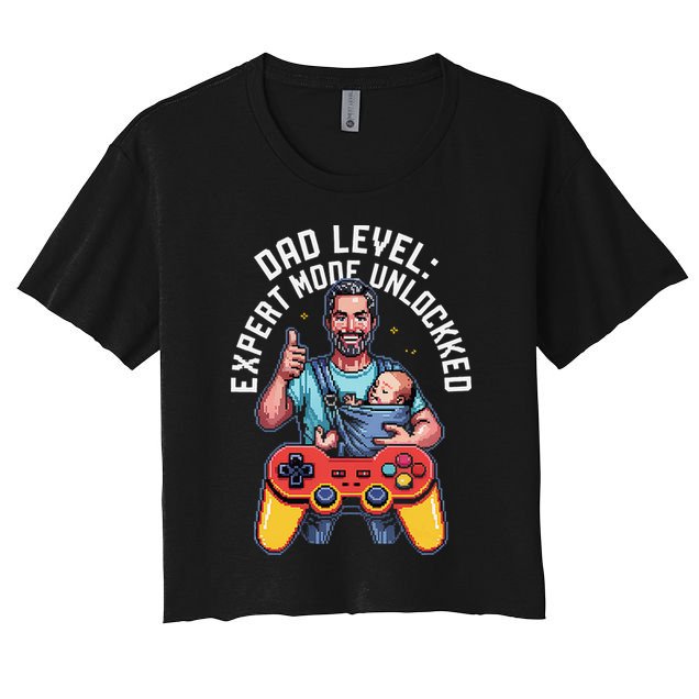 Gamer Dad  Achievement Unlocked Fatherhood Women's Crop Top Tee