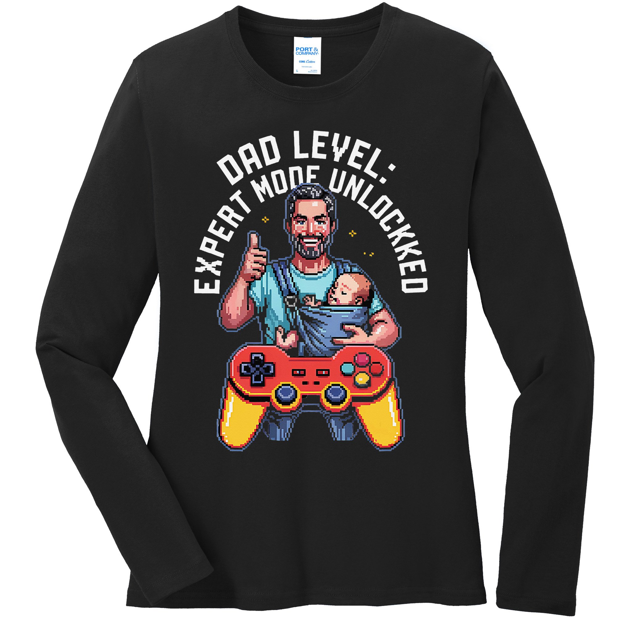 Gamer Dad  Achievement Unlocked Fatherhood Ladies Long Sleeve Shirt