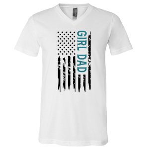 Girl Dad American Flag V-Neck T-Shirt