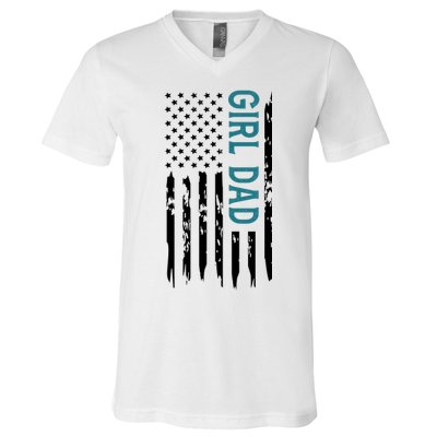 Girl Dad American Flag V-Neck T-Shirt