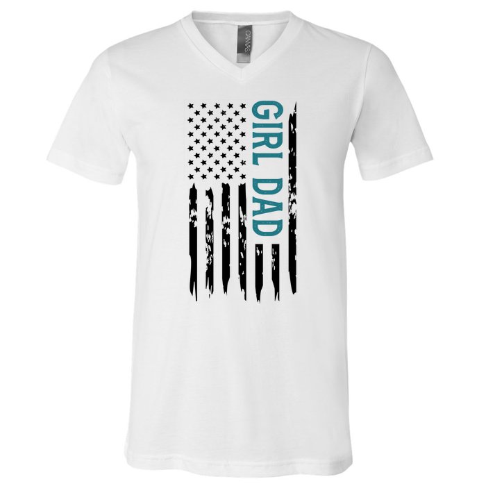 Girl Dad American Flag V-Neck T-Shirt