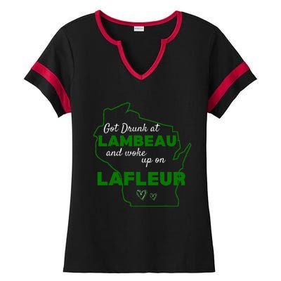 Got Drunk At Lambeau And Woke Up On Lafleur Fans Ladies Halftime Notch Neck Tee