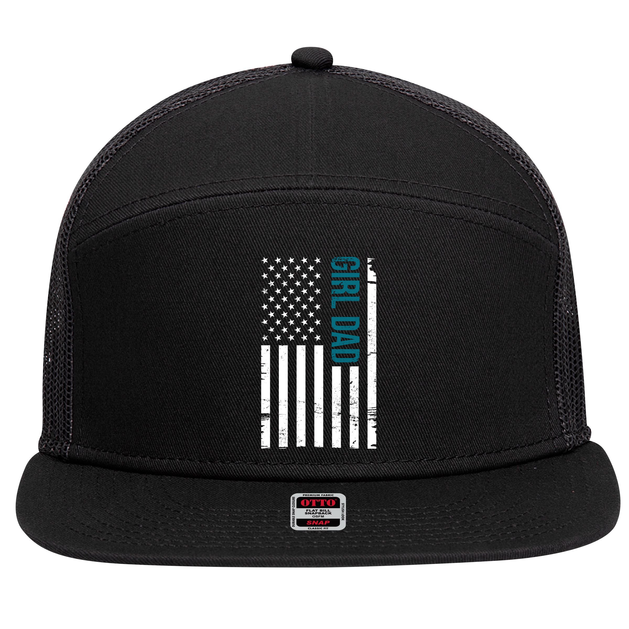 Girl Dad American Flag 7 Panel Mesh Trucker Snapback Hat