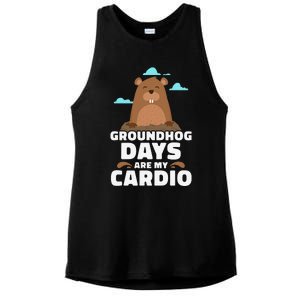 Groundhog Days Are My Cardio February Weather Winter Spring Ladies PosiCharge Tri-Blend Wicking Tank