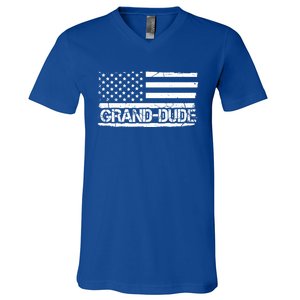 Grand Dude American Flag Fathers Day Grandpa Gift Great Gift V-Neck T-Shirt