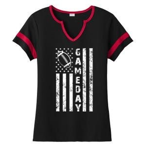 Game Day American Flag Football Lover Ladies Halftime Notch Neck Tee