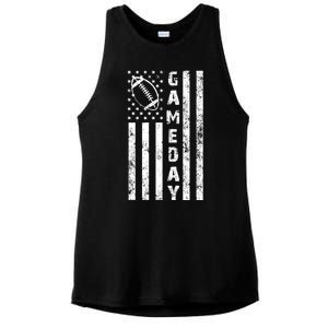 Game Day American Flag Football Lover Ladies PosiCharge Tri-Blend Wicking Tank