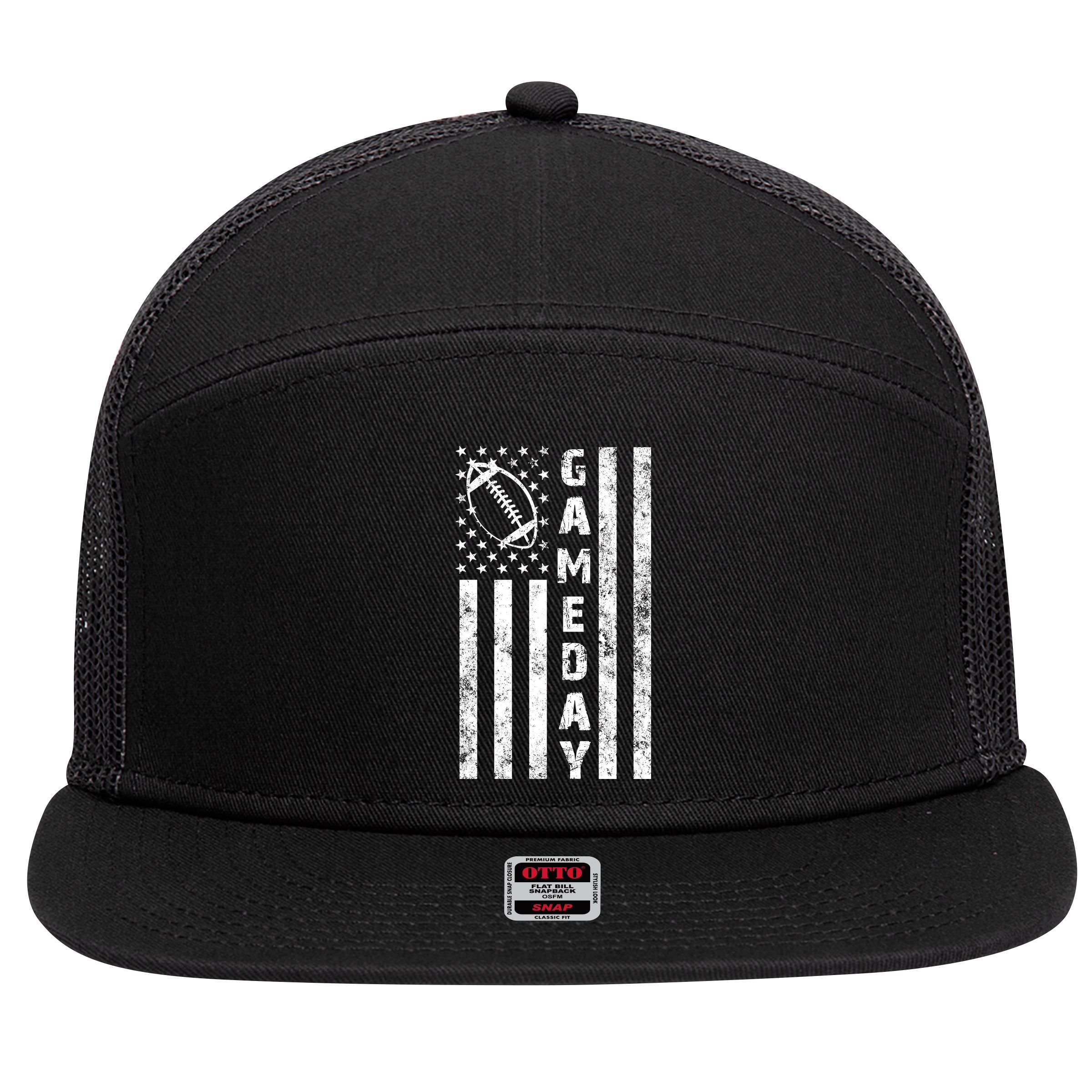 Game Day American Flag Football Lover 7 Panel Mesh Trucker Snapback Hat