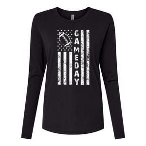 Game Day American Flag Football Lover Womens Cotton Relaxed Long Sleeve T-Shirt