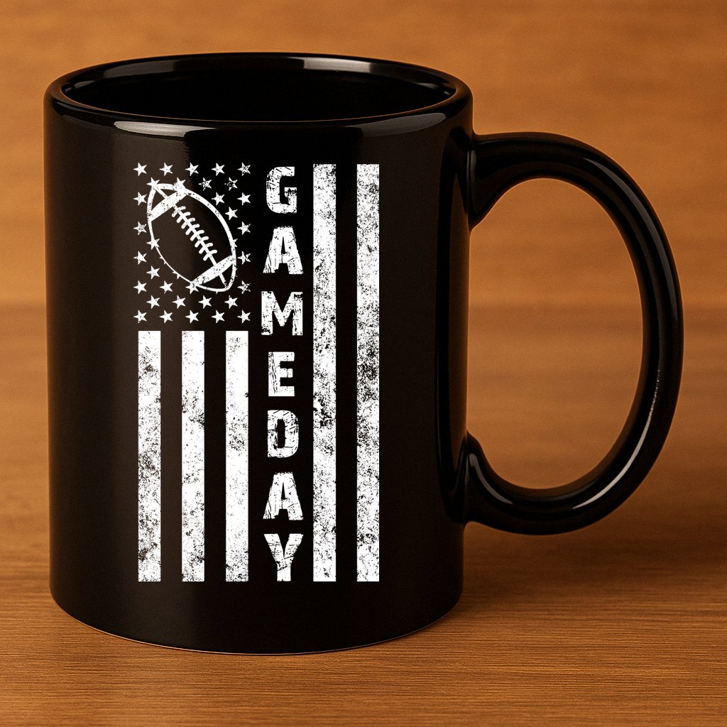 Game Day American Flag Football Lover 11oz C Handle Ceramic Mug