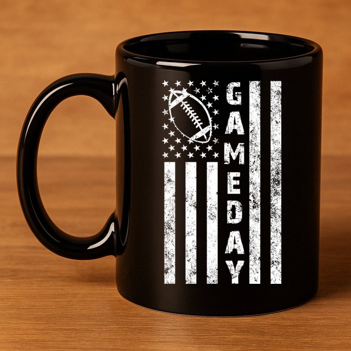 Game Day American Flag Football Lover 11oz C Handle Ceramic Mug