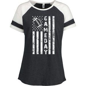 Game Day American Flag Football Lover Enza Ladies Jersey Colorblock Tee