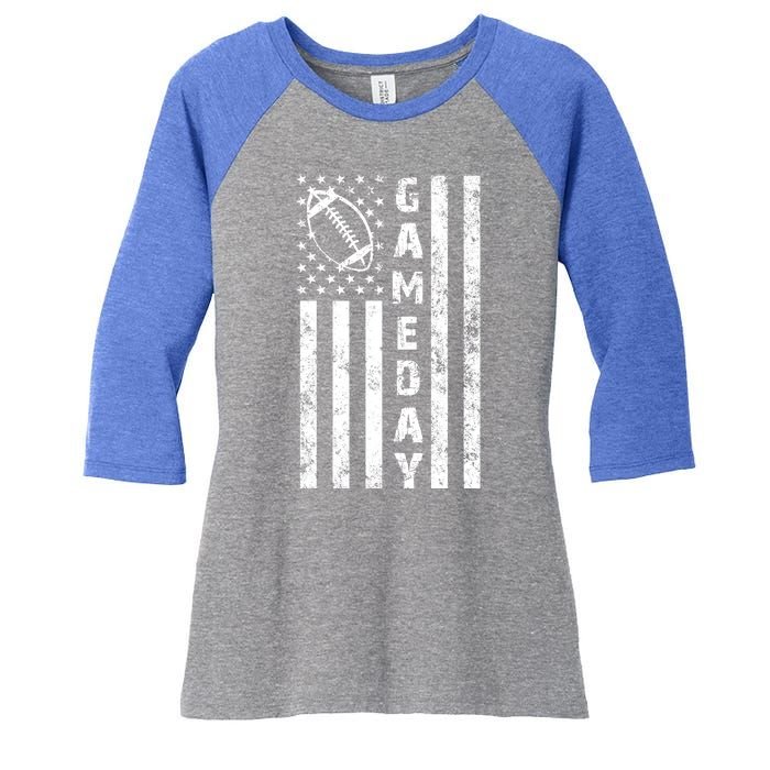 Game Day American Flag Football Lover Women's Tri-Blend 3/4-Sleeve Raglan Shirt