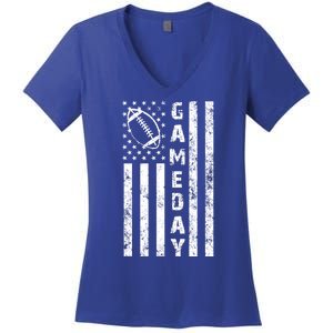 Game Day American Flag Football Lover Women's V-Neck T-Shirt