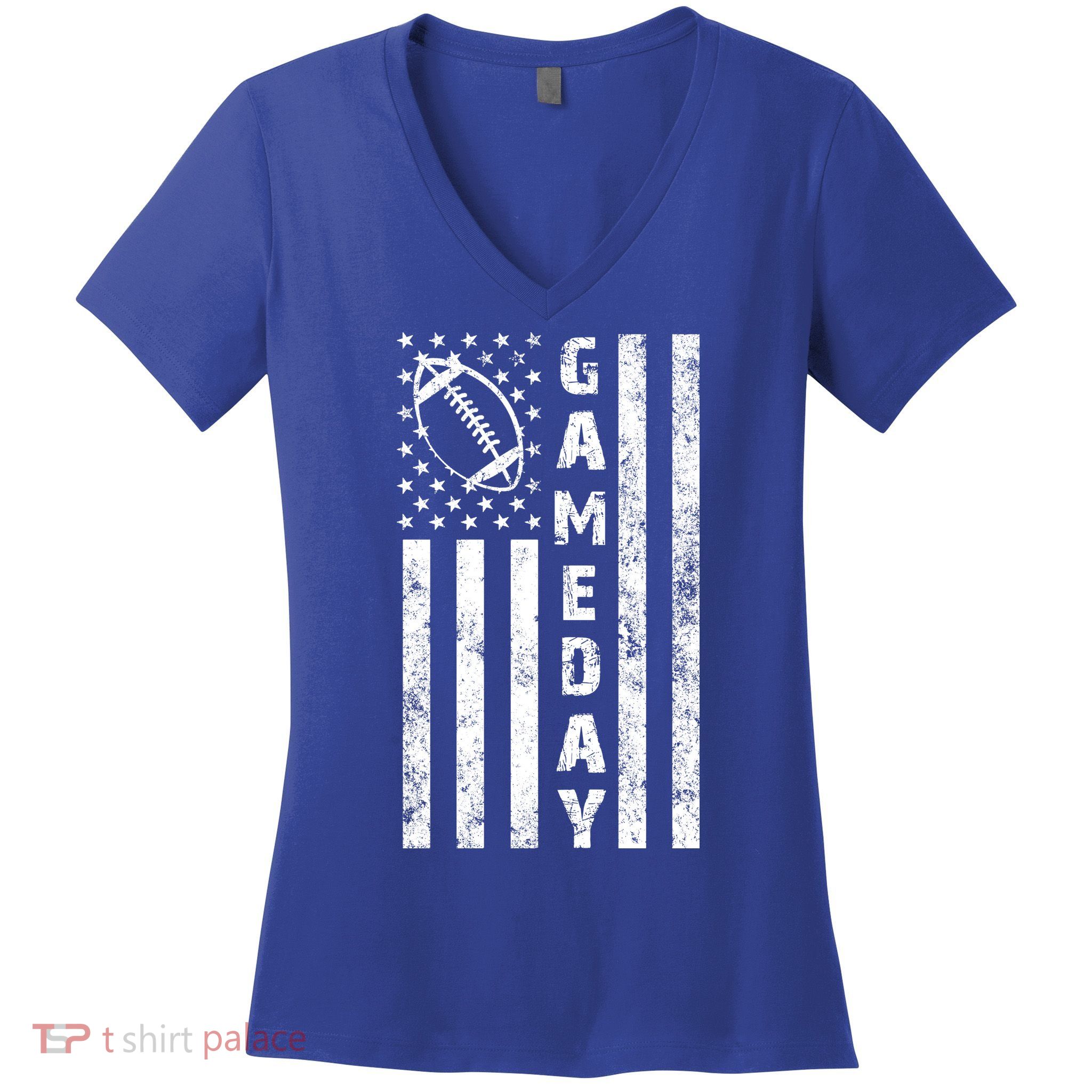 Game Day American Flag Football Lover Women's V-Neck T-Shirt