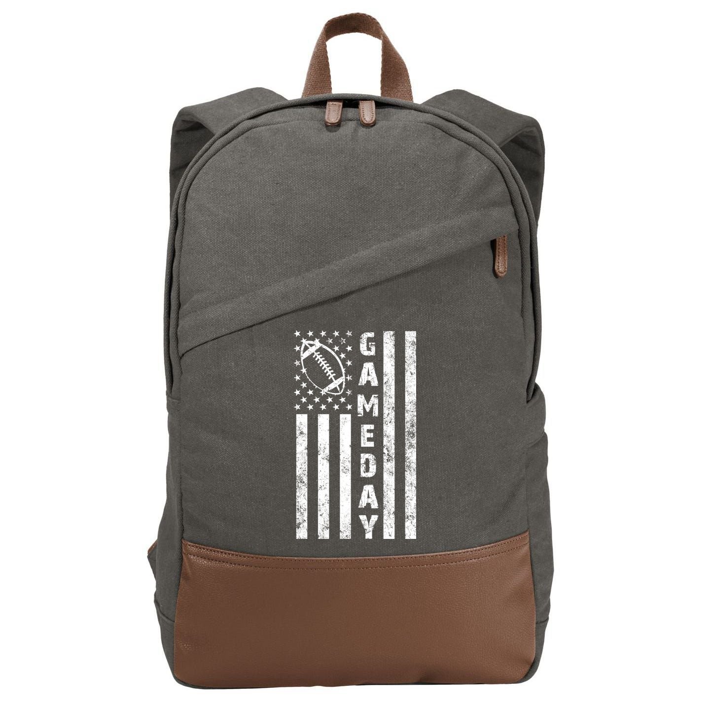 Game Day American Flag Football Lover Cotton Canvas Backpack