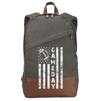 Game Day American Flag Football Lover Cotton Canvas Backpack