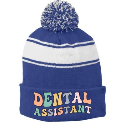 Groovy Dental Assistant Dental Assisting Funny Gift Stripe Pom Pom Beanie