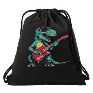 Guitar Dinosaur And Music Lovers Drawstring Bag