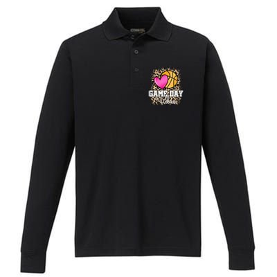 Game Day Basketball Leopard Print  Basketball Performance Long Sleeve Polo