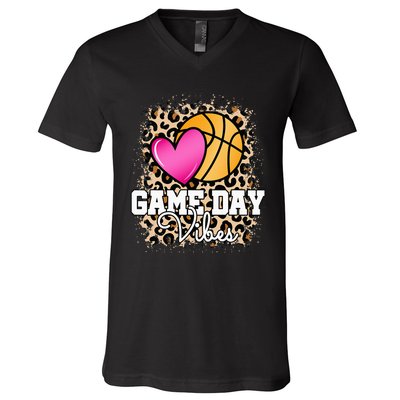 Game Day Basketball Leopard Print  Basketball V-Neck T-Shirt