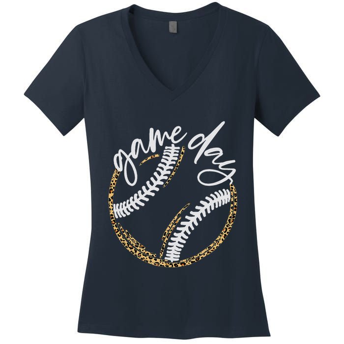 Game Day Baseball Baseball Life Softball Life For Mom Women's V-Neck T-Shirt