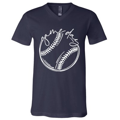 Game Day Baseball Baseball Life Softball Life Gift For Mom V-Neck T-Shirt