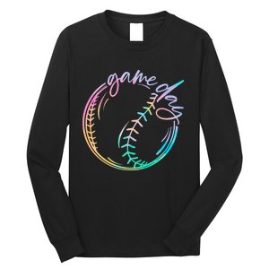 Game Day Baseball Baseball Life Softball Life Mom Tie Dye Long Sleeve Shirt