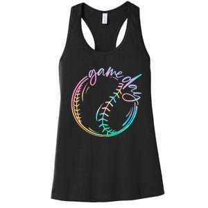 Game Day Baseball Baseball Life Softball Life Mom Tie Dye Women's Racerback Tank