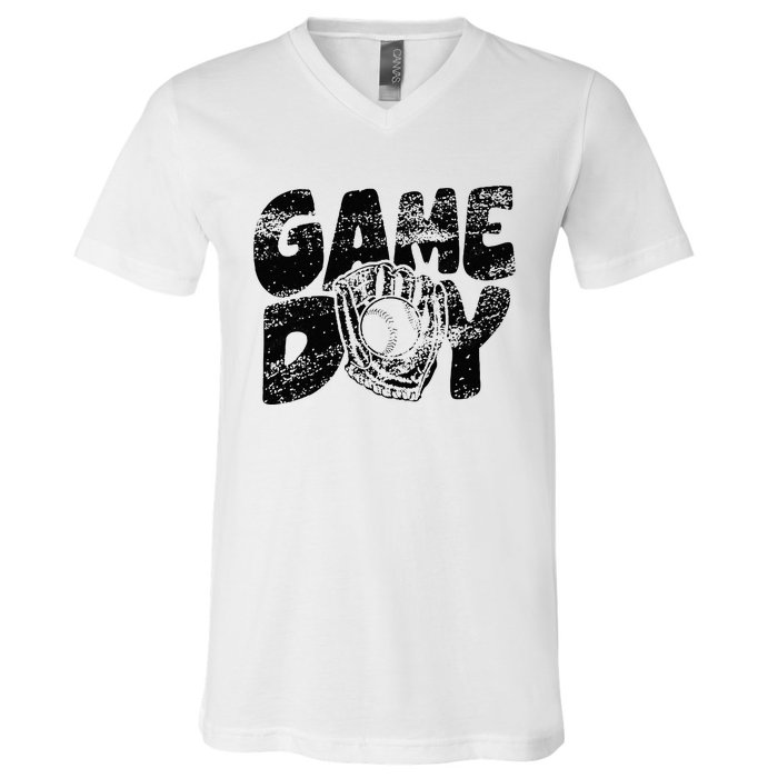 Game Day Baseball Happy Mothers Day Funny Gift Women Men V-Neck T-Shirt