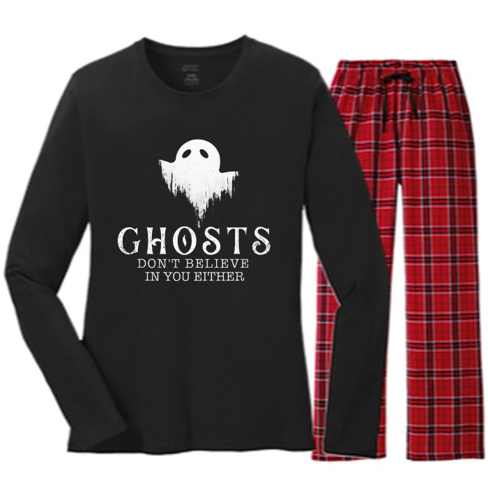 Ghosts DonT Believe In You Either Paranormal Investigator Women's Long Sleeve Flannel Pajama Set 