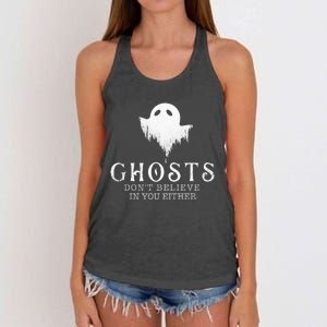 Ghosts DonT Believe In You Either Paranormal Investigator Women's Knotted Racerback Tank