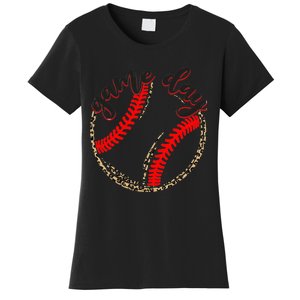 Game Day Baseball Life Softball Life Mom Mothers Day Leopard Women's T-Shirt