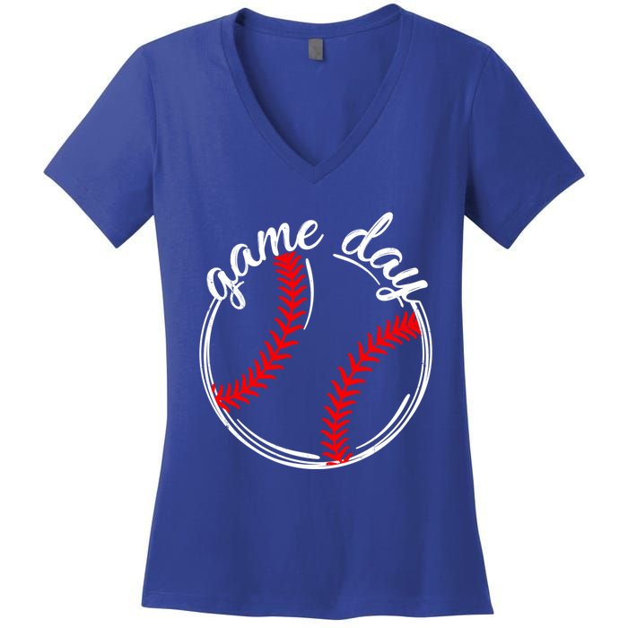 Game Day Baseball Softball Life For Mom Dad Son Daughter Gift Women's V-Neck T-Shirt